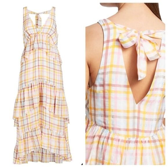 NWT Cinq A Sept Astor Tiered Midi Dress Plaid Sleeveless Ruffle Size 8 - Picture 8 of 16